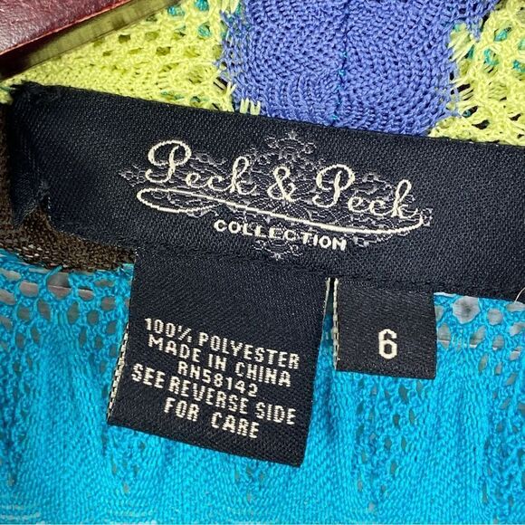 Peck & Peck Striped Crochet Open Front Cardigan Sweater  6 Gray Multi - Picture 11 of 12